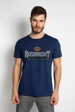 Camiseta Masculina Católica Resurrexit Regina Caeli Páscoa Azul Marinho