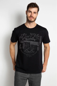 Camiseta Católica Masculina Estampa São José e Filho cor Preto
