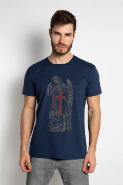 Camiseta São Miguel Arcanjo Estampa Grafite Azul Marinho
