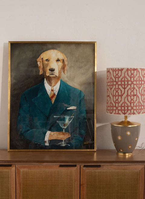 Cuadro Perro con Copa Martini