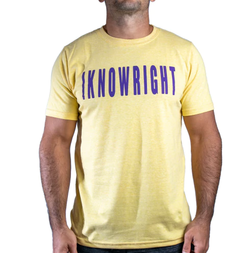 Remera hombre "i know right'' (amarillo y violeta)