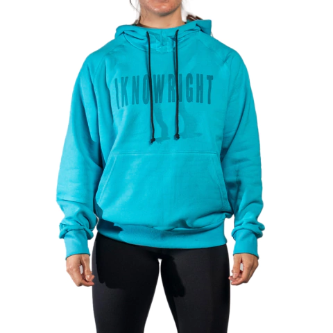 Buzo frisa hoodie "i know right " (celeste)