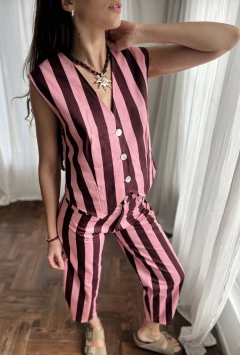 Chaleco Sara Rayado Rosa