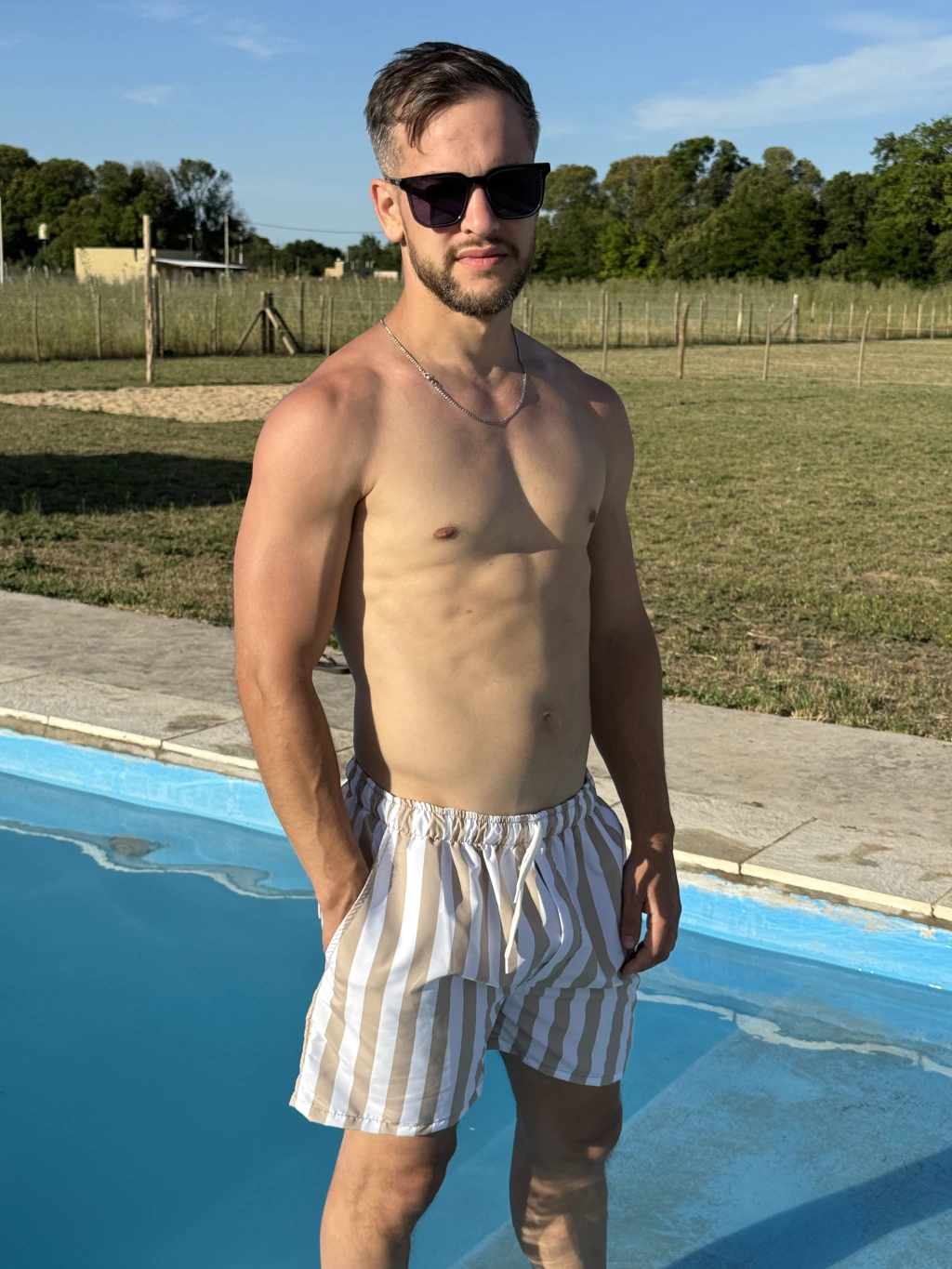 Short de Baño Bombinhas Beige Rayado