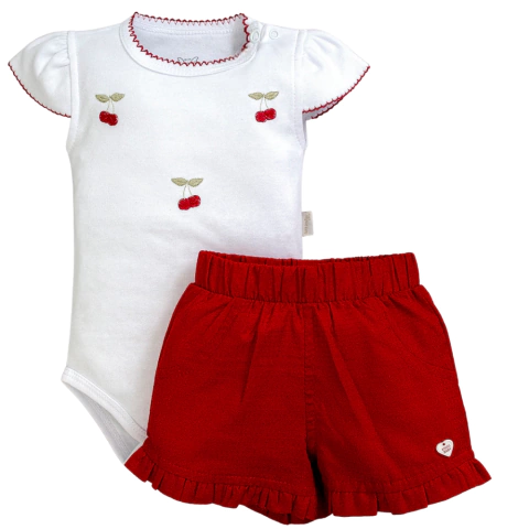 Conjunto Body Suedine e Short Cerejinha Vermelho