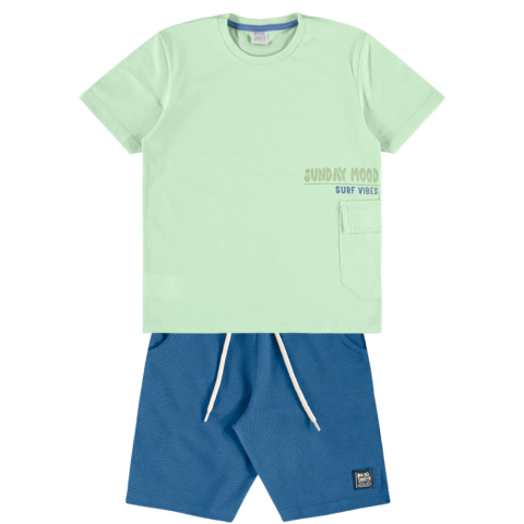 Conjunto Verão Camiseta Verde e Shorts Azul