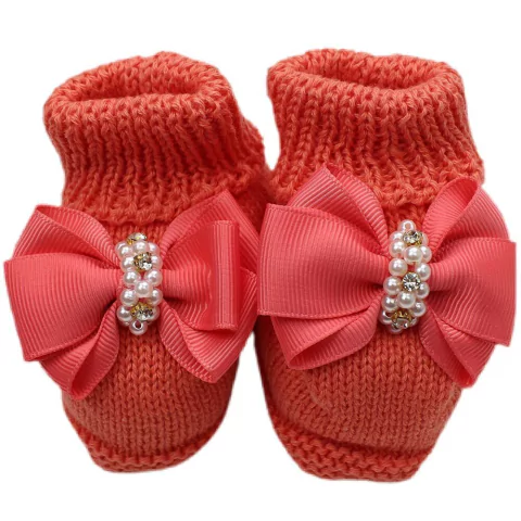 Botinha de Tricô Laço Alice Coral