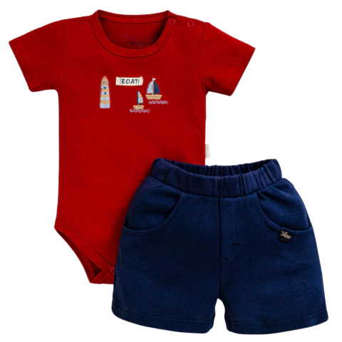 Conjunto Suedine Marinheiro Vermelho e Marinho