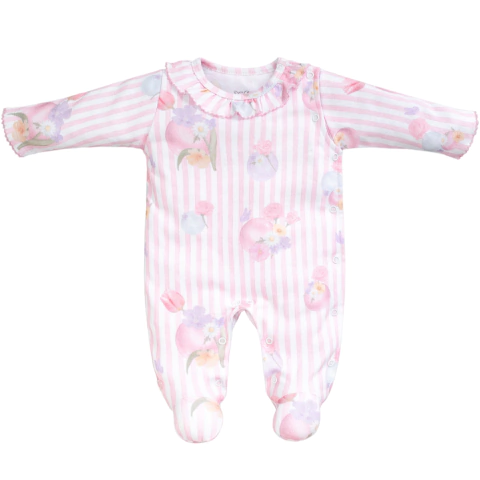 Macacão Suedine Listras e Floral Rosa