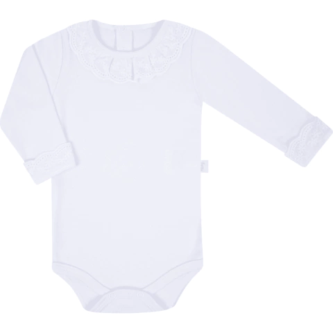 Body Manga Longa Suedine Gola Renda Branco