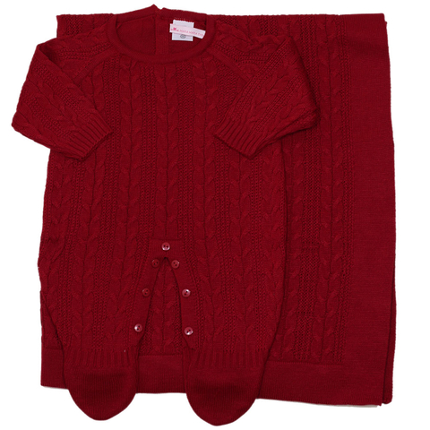 Saída de Maternidade Tricô Trança Corda Vermelho Escuro