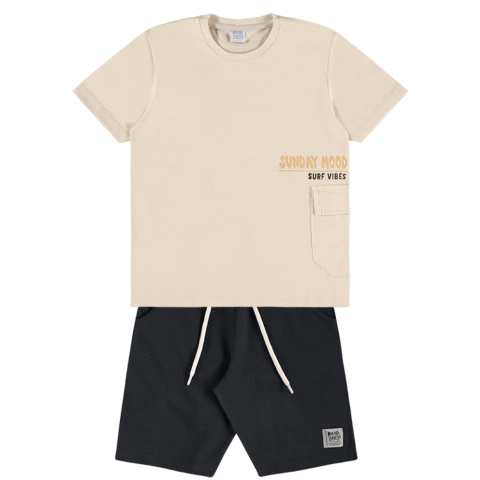 Conjunto Verão Camiseta Bege e Shorts Preto