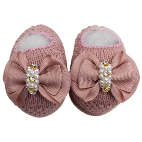 Sapatinho de Tricô Laço Alice Rosê