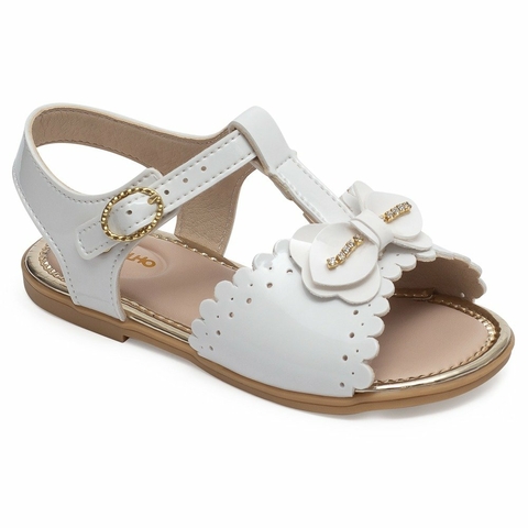 Sandália Kids Laço Strass Branco