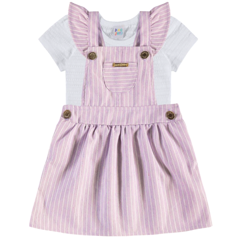 Conjunto Salopete de Linho e Body Lilás