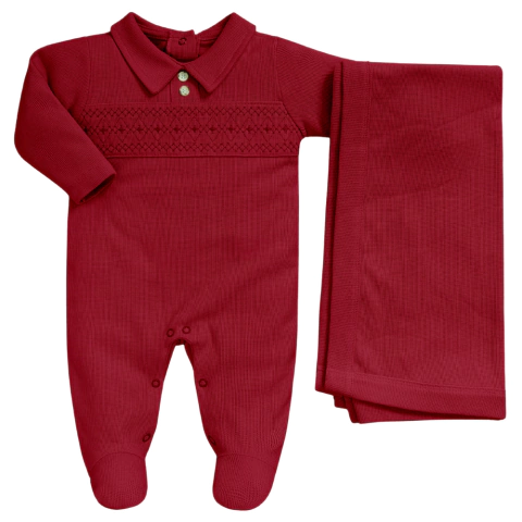 Saída de Maternidade Malha Tricotada Clássica Vermelho