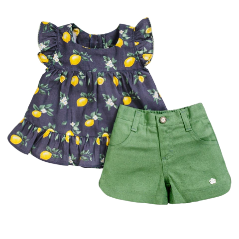 Conjunto Bata e Short Linho Limão Siciliano