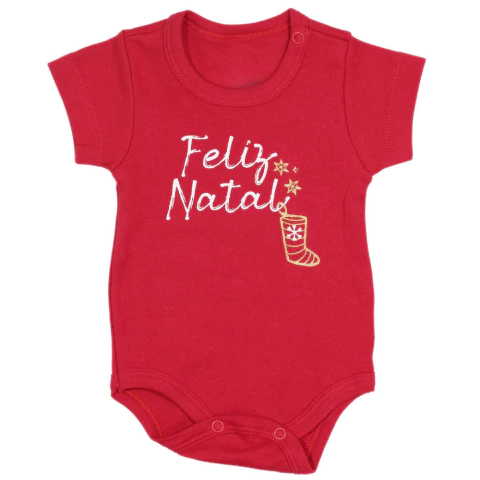Body Manga Curta Suedine Natal Feliz Vermelho na internet