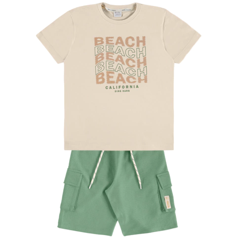 Conjunto Verão Camiseta Bege e Shorts Verde