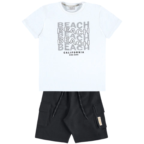 Conjunto Verão Camiseta Branca e Shorts Preto