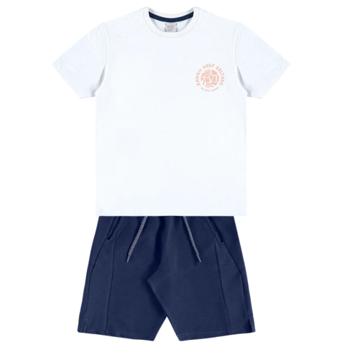 Conjunto Verão Camiseta Branco e Shorts Marinho