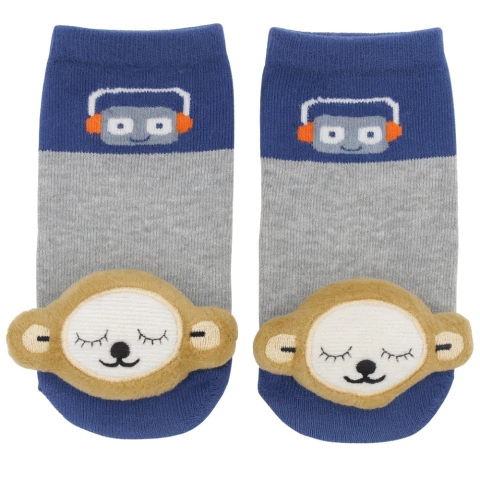 Meia de Bebê Antiderrapante com Chocalho – 12 a 24 Meses – Macaquinho