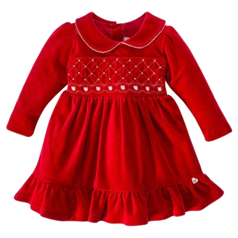 Vestido Manga Longa Plush Vermelho