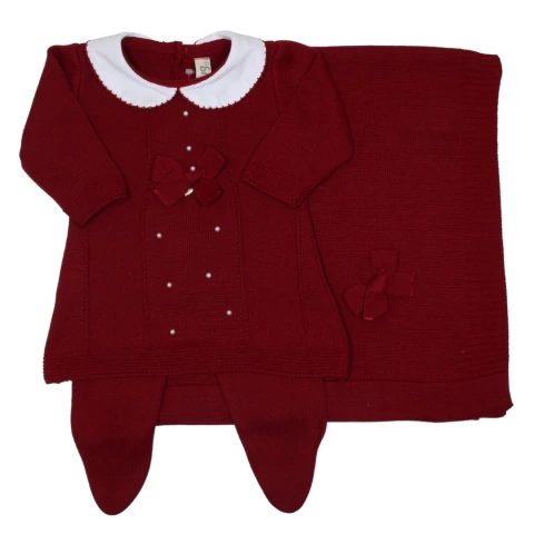 Saída de Maternidade Tricô Vestido Mariana Vermelho Escuro