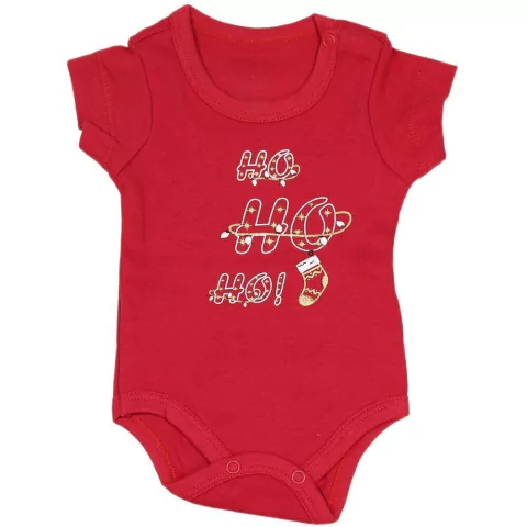 Body Manga Curta Suedine Natal Ho-Ho-Ho Vermelho