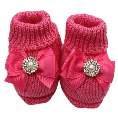 Botinha de Tricô Laço Cléo Rosa Candy