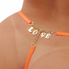 FIO DENTAL LARANJA NEON PALAVRA LOVE