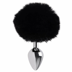PLUG ANAL EM METAL 7CM COM POMPOM PRETO - Tantra Sex Shop