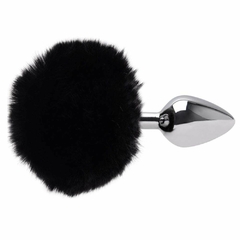 PLUG ANAL EM METAL 7CM COM POMPOM PRETO - comprar online