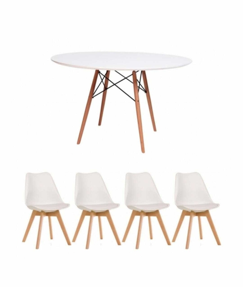 COMBO X 4 SILLAS TULIP COLOR BLANCO + MESA EAMES