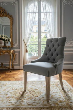 SILLA DE ROBLE DECAPADO CON CAPITONE COLOR GRIS - comprar online