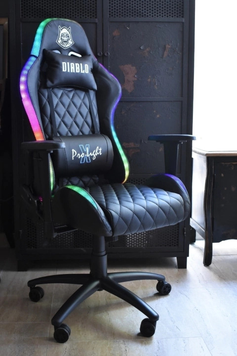 SILLA GAMER DIABLO PRO LIGHT NEGRO LUCES LED