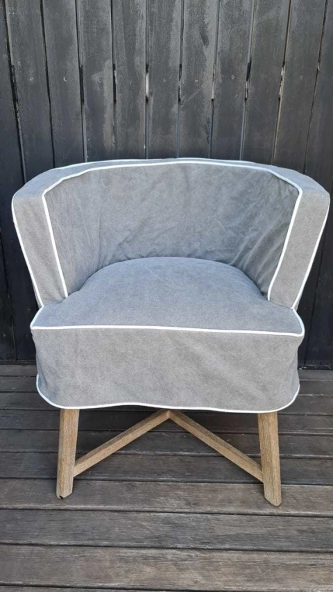 SILLON DE ROBLE CON FUNDA GRIS DE ALGODON