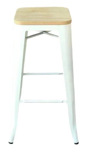 Banqueta Tolix Blanco Mate con asiento de Madera 75 cm - comprar online