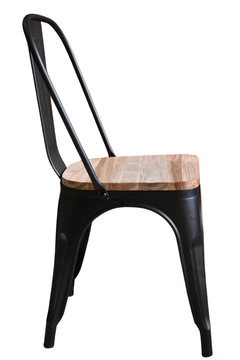 Silla Tolix Negro Mate con Asiento de Madera clara - JB Lacroux Restoration 