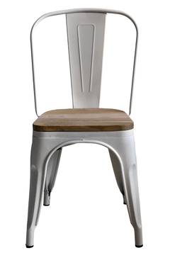 Silla Tolix Blanco Mate con Asiento de Madera Tono Claro - comprar online