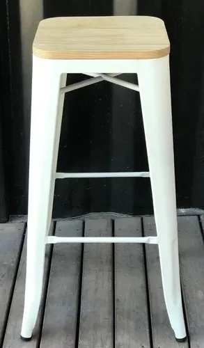 Banqueta Tolix Blanco Mate con asiento de Madera 75 cm - comprar online