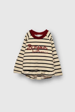 Remera Almudena Rayado Crudo y Bordo - comprar online