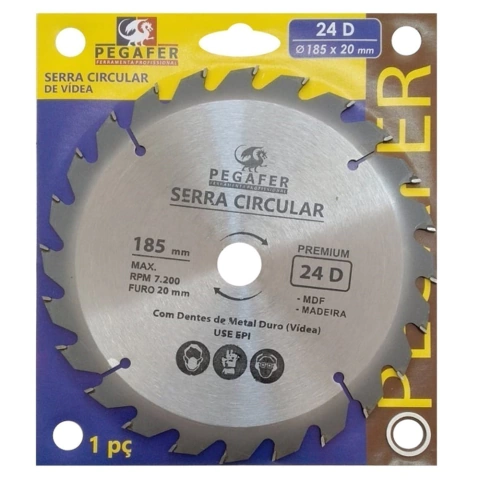 DISCO SERRA CIRCULAR VIDEA PREMIUM 24D -185X20MM 24D - PEGA+