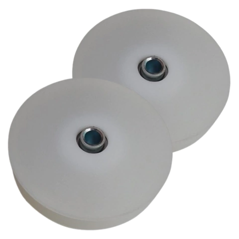 Conjunto de duas roldanas de 4 polegadas em polipropileno, com rolamento e bucha.