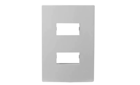 Placa elétrica branca 4x2 com dois espaços para módulos da linha I9 Ilumi