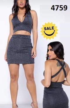 Conjunto Lurex Cropped e Saia (CJL4759)