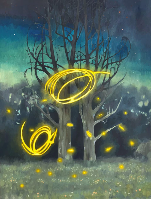 Catalina White. Atardecer en el campo con bichitos de luz que ya no están, 145 x 110 cm