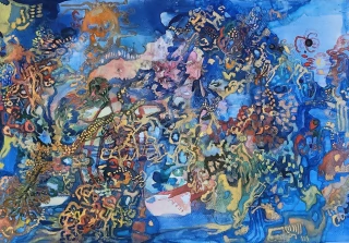 Dolores Castaño. Santas Aguadas Azul, 35 x 50 cm