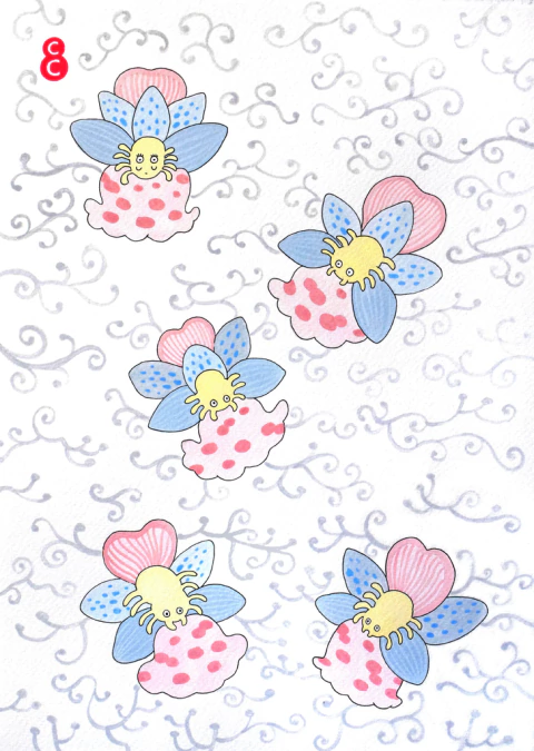 Cecilia Candia. Flores y arañas, 35 x 25 cm
