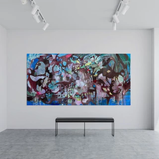 Dolores Castaño. Recuerdo de un paisaje azul, 92 x 186 cm